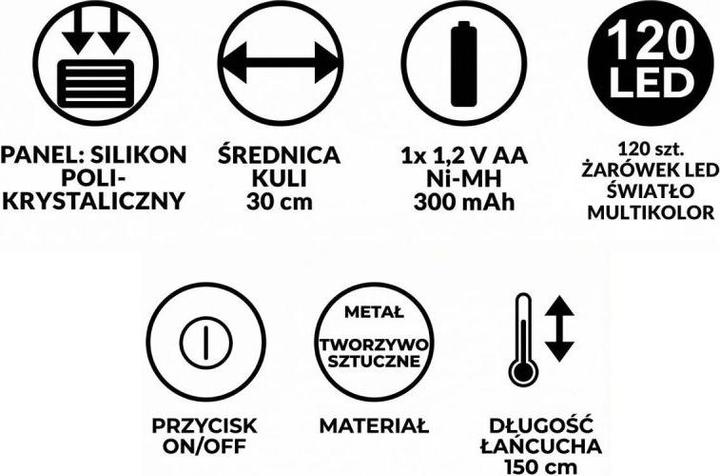 Actual product image Saska Garden Lampa Solarna Wisząca Kula 30cm 120 LED Multikolor (IP44)