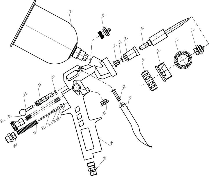 Actual product image Arwin Paint spray gun with gravity feed cup DLF-162F