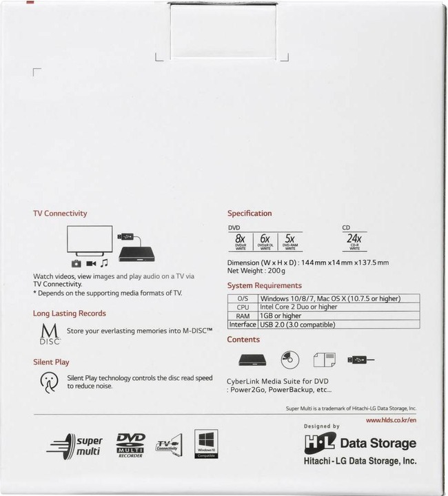 Actual product image LG H.L Data Storage Ultra Slim portable DVD burner GP60NS60 Interface USB 2.0, DVD±R (DVD drive)