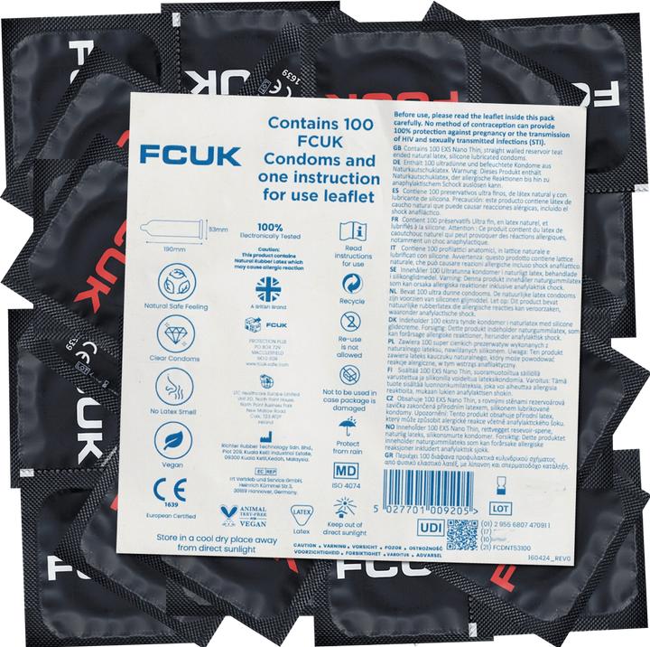 Fcuk «Thin Condoms», ultradünn, 100 Stück, 53 mm Breite, vegan, silikonbasiert (100 pcs.)