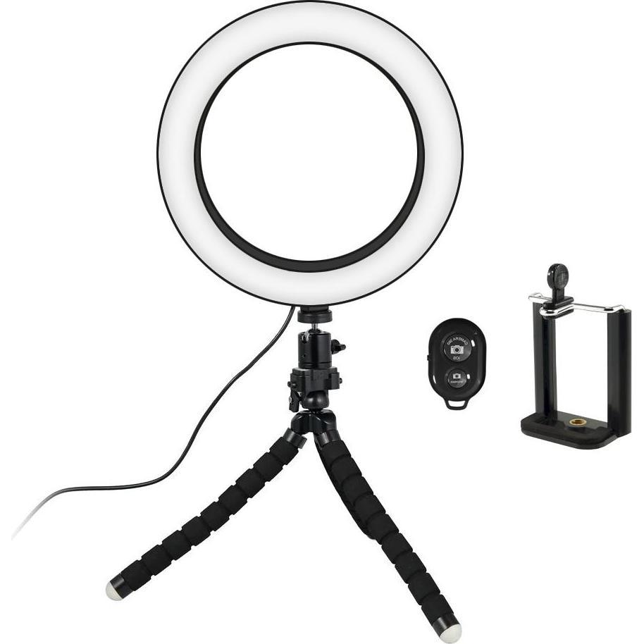 JTI Selfie-Lampe/Ringlicht (20 cm) mit formbarem Stativ (Ringleuchte), Dauerlicht, Mehrfarbig