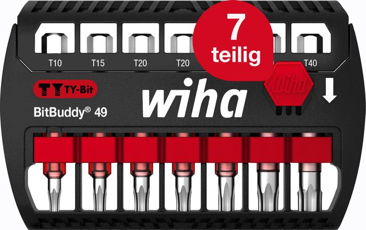 Actual product image Wiha BitBuddy 7-piece bit set I TY bit 49 mm I TORX 1/4" E6.3 I Accessories for screwdriving applications (Hexagon socket TX M20, Hexagon socket TX M30, Hexagon socket TX M10, Hexagon socket TX M15, Hexagon socket TX M25, Hexagon socket TX M40)