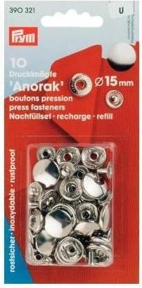 Actual product image Prym Push button anorak, to refill, silver 15 mm, card 10 pcs.