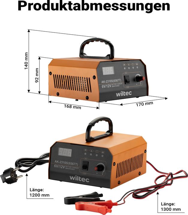 Actual product image Wiltec Ladegerät 6-12V Batterieladegerät 10-150Ah Autobatterie Kfz LCD-Display (10 A, 12V, 6V)