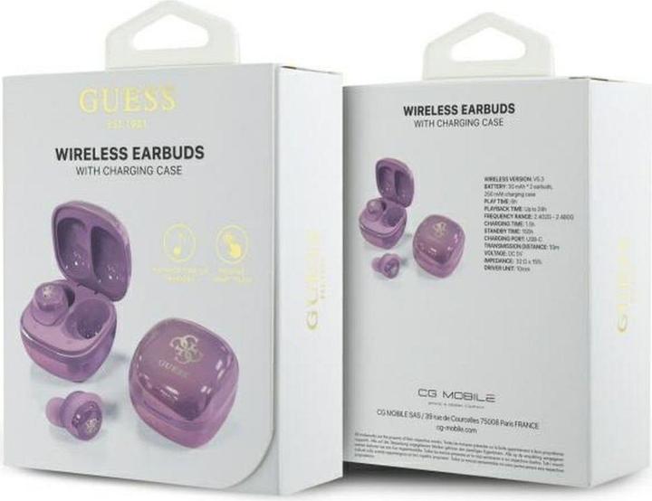 Productafbeelding Guess 4G Logo Mini TWS Draadloze Hoofdtelefoon Bluetooth - Paars (ANC, 24 h, Draadloze)