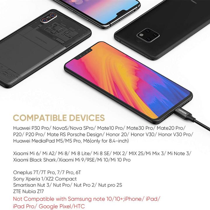 Actual product image Ugreen - Audio Cable Adapter AV142 (70858) - Type-C to Jack 3.5mm, 10cm - Black (Jack adapter)