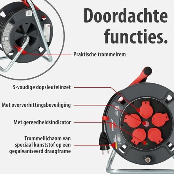 Produktbild Brennenstuhl 9232250100 Kabeltrommel 25 m Schwarz Schutzkontakt-Stecker (25 m, 2.50 mm²)