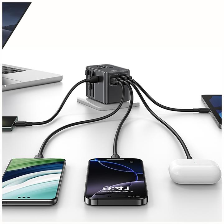 Productafbeelding Usams Travel Charger Adapter CC310 3xUSB-C 70W 4in1 US/AU/EU/UK black (70 W)