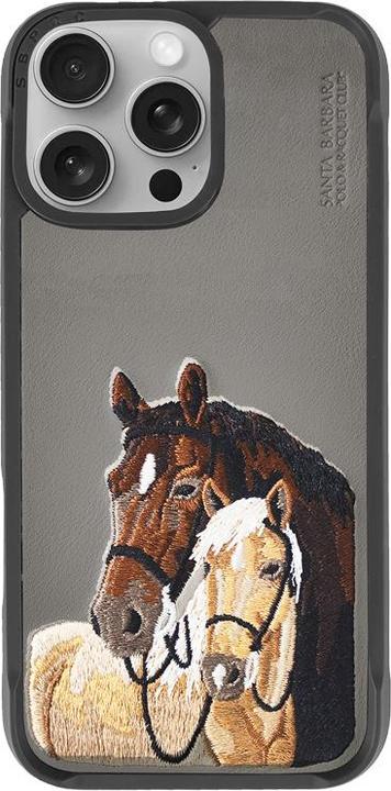 Santa Barbara iPhone 16 Pro Max - Polo Isidore - Premium Hülle mit Pferd-Stickerei, Grau (Apple iPhone 16 Pro Max)