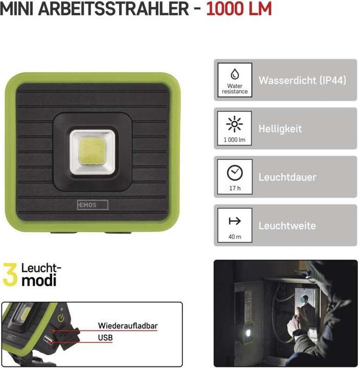Produktbild Emos LED aufladbares Arbeitslicht P4539, 1000 lm (1000 lm)