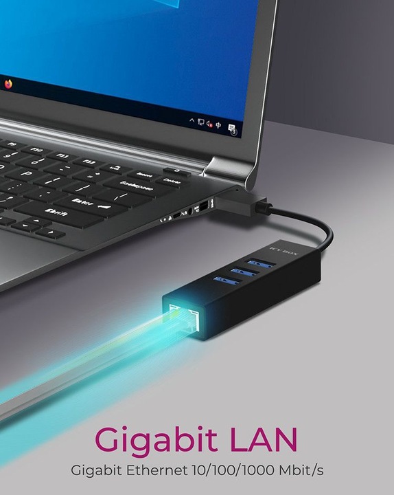 Produktbild Icy Box Hub IcyBox 4-Port IB-HUB1419-LAN USB 3.0 Hub & LAN-Adapter (USB-C, 4 Ports)