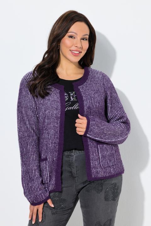 Produktbild Ulla Popken Strickjacke, Streifen-Rippstrick, Rundhals, Langarm (50, 52)