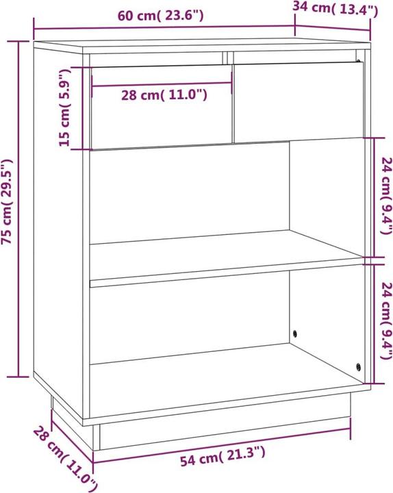 Image du produit vidaXL Beistellschrank (60 x 34 x 75 cm)