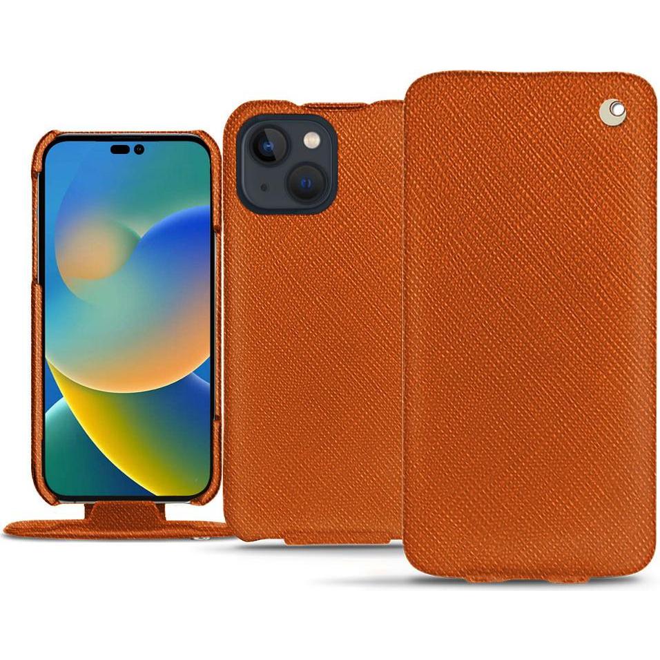Noreve Lederschutzhülle vertikal (Apple iPhone 14), Smartphone Hülle, Orange