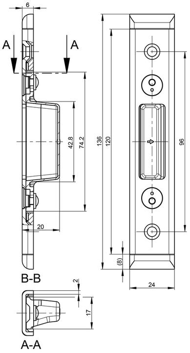 Actual product image G-U Schliessplatte Spl-AUT-MR/U24x8/120/NL12 (Door set)