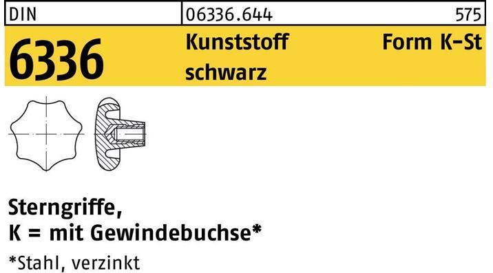 Produktbild Sterngriff DIN 6336 Form K-St K 80 M 16 Kunststoff schwarz Stahlbuchse