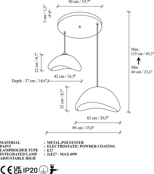 Image du produit Opviq Luna Two Socket Chandelier (E27)