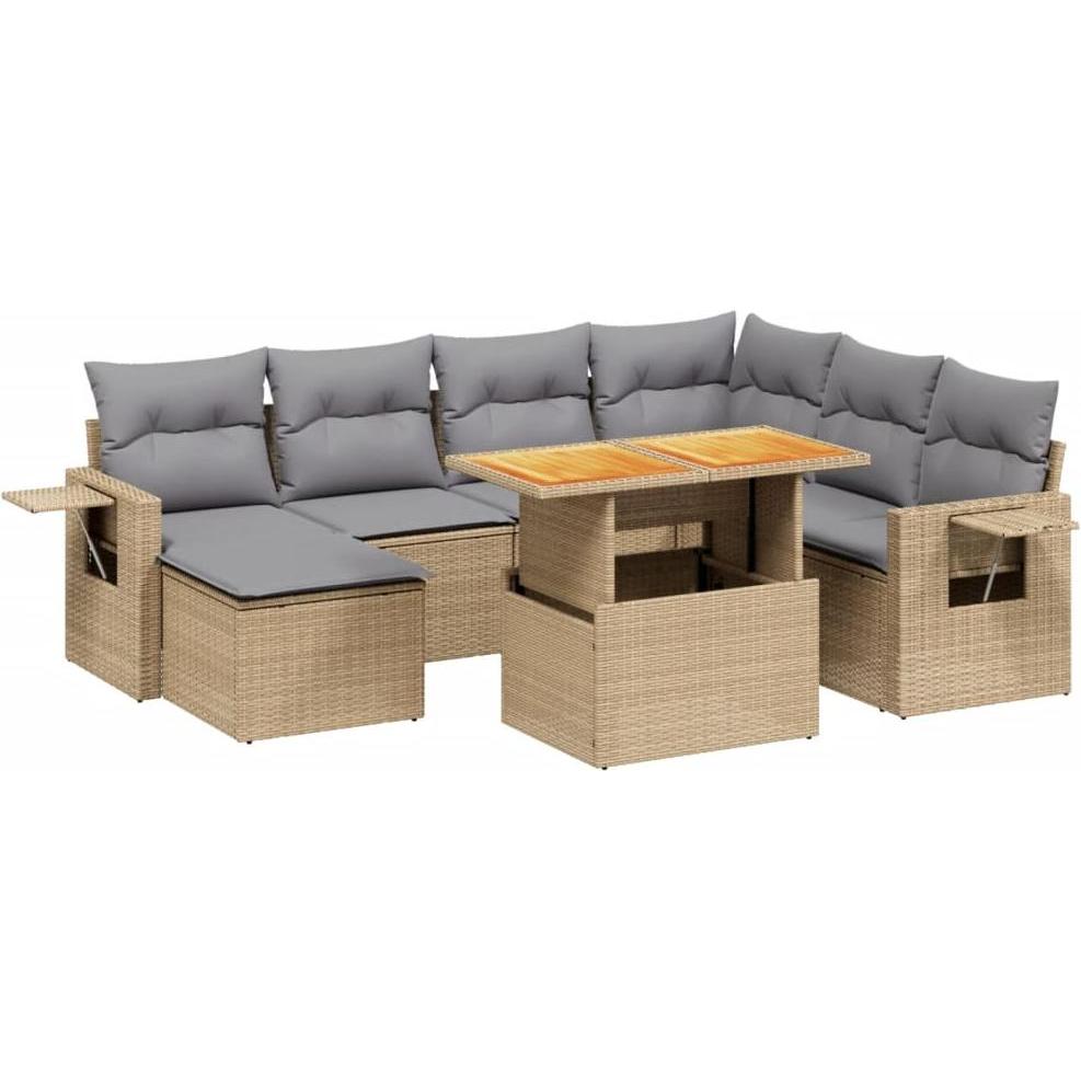 VidaXL, Gartenlounge, 8-tlg. Garten-Sofagarnitur mit Kissen Beige Poly Rattan