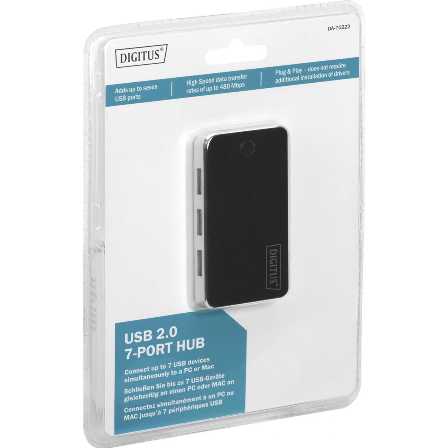 Thumbnail - Digitus USB 2.0 Hub (USB-A, 7 Ports), Dockingstation + USB Hub, Schwarz, Grau
