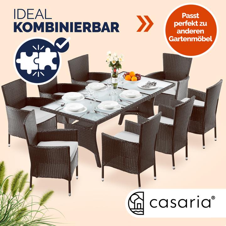 Produktbild Casaria Polyrattan Gartentisch Glas (190 x 90 x 74 cm)