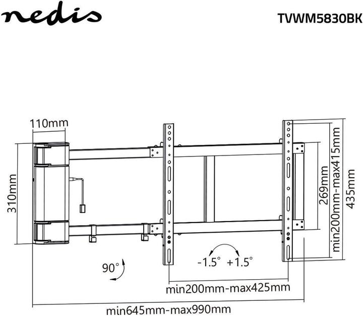 Image du produit Nedis Support mural motorisé pour TV (Mur, 40 kg, 32" - 60")