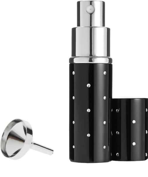 Immagine prodotto Nebulizzatore tascabile nero da 10 ml con imbuto argento, in confezione regalo (Set di profumi)