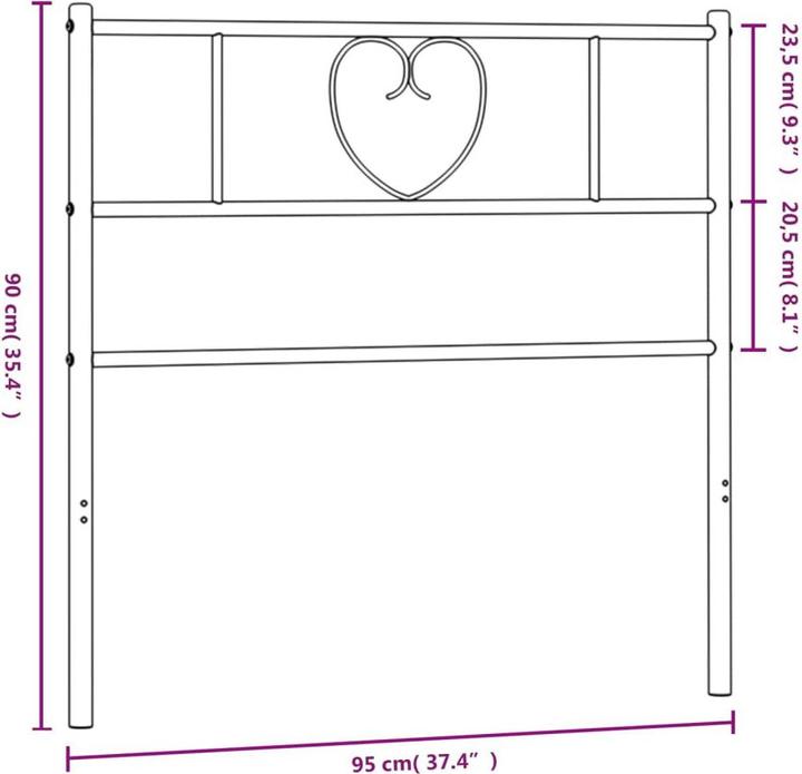 Produktbild vidaXL Kopfteil für Bett Bettkopfteil Betthaupt Bettzubehör Metall Schwarz 90cm (95 x 3 x 90 cm)