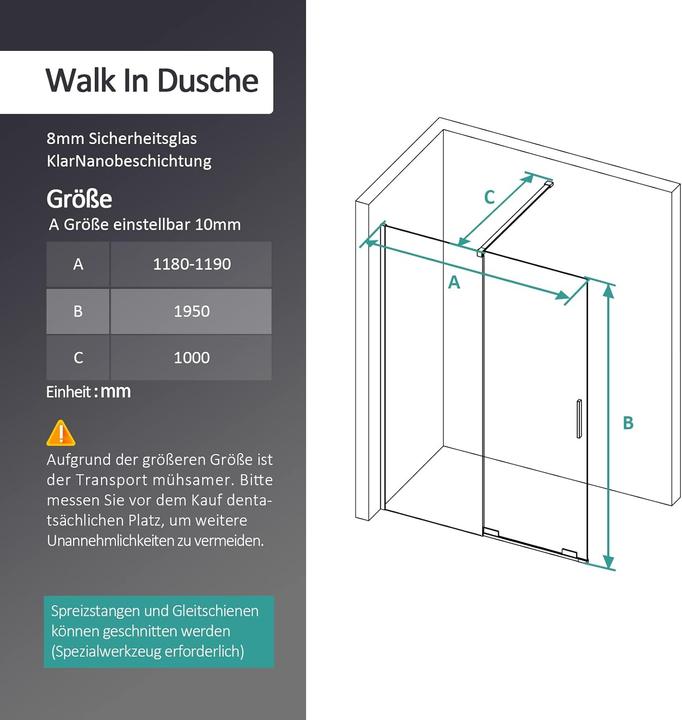 Actual product image Emke Walk-In Shower Screen for Bathtub 120x195cm, 2-Panel Foldable Glass Screen, Chrome (140 cm, 120 cm, 195 cm)