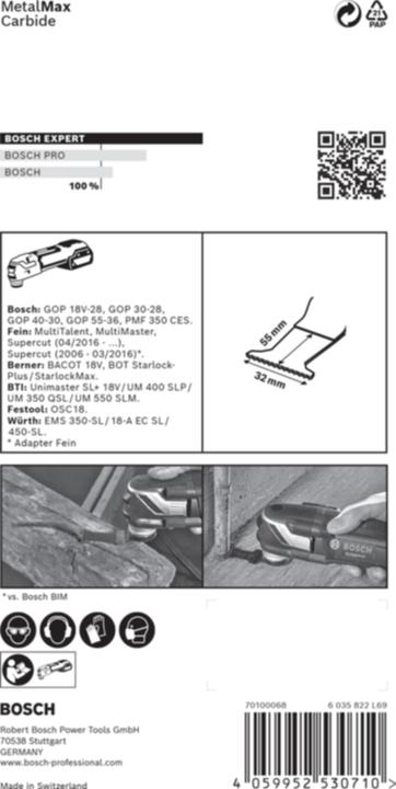 Productafbeelding Bosch Professional Zubehör Expert MetalMax PAIZ 32 AIT blad voor multifunctioneel gereedschap, 50 x 32 mm