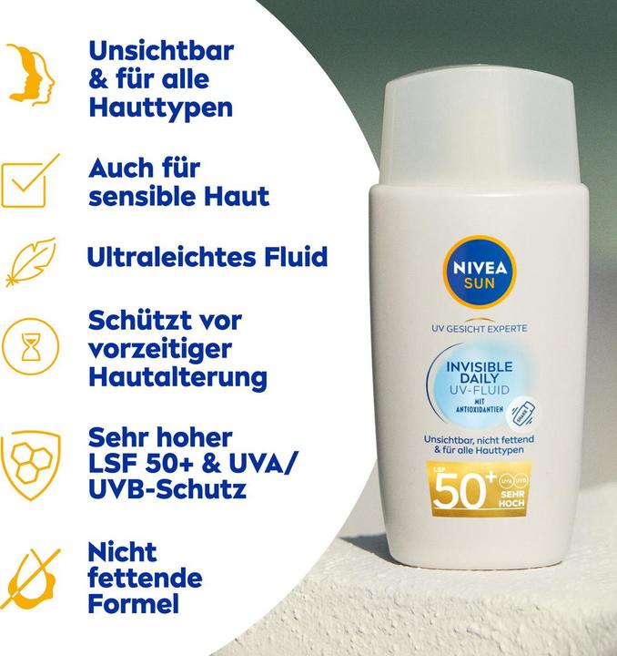 Immagine prodotto NIVEA UV Face Invisible Daily Fluid SPF 50+ (Crema solare, SPF 50+, 40 ml, 70 g)