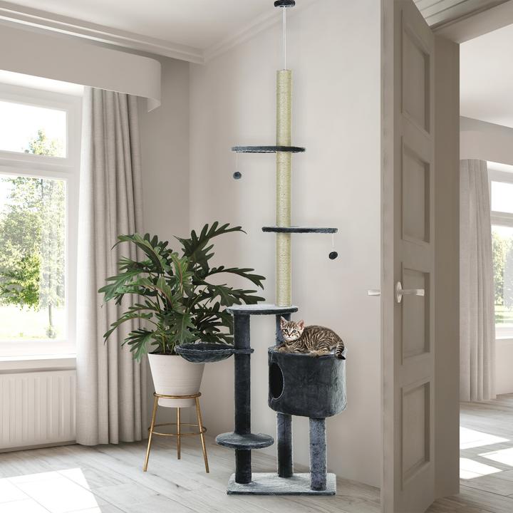 Image du produit PawHut Arbre à chat avec grotte (260 cm, Gris foncé)