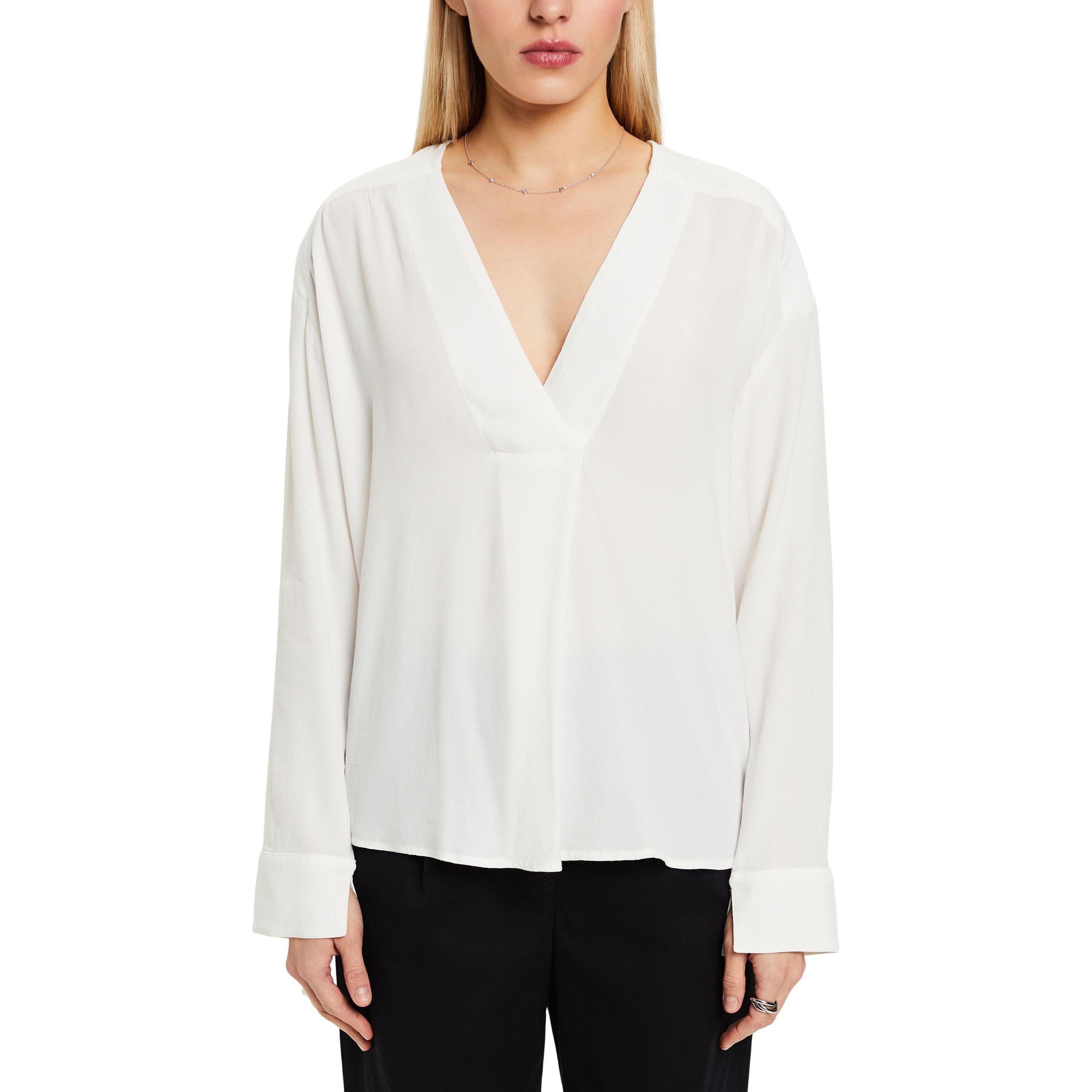 Thumbnail - Esprit, Damen, Bluse, bluse mit v-ausschnitt, Weiss, (XS)