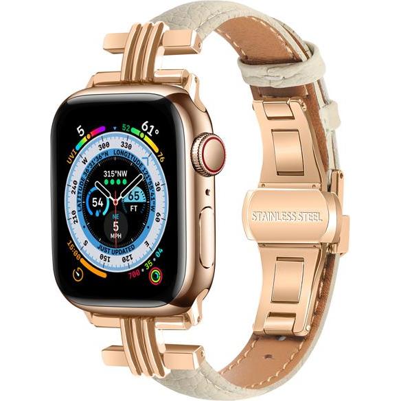 Thumbnail - EKO Uhrenarmband Leder mit Faltschliesse Beige (Genarbtes Kunstleder), Uhrenarmband, Beige