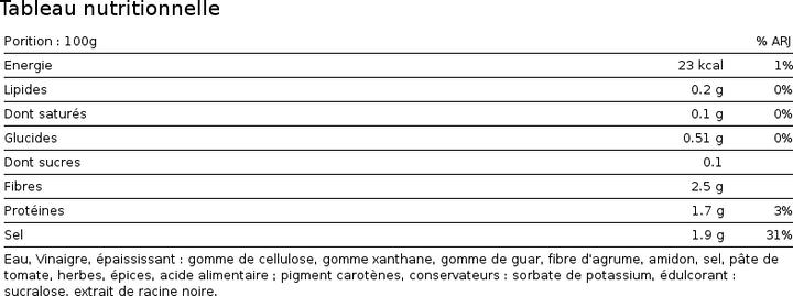 Valeurs nutritives et ingrédients Forpro Sauce Near Zero Calorie Dressing 375ml (380 g)