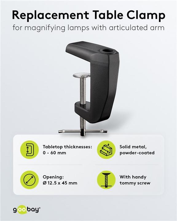 Immagine prodotto Goobay Morsetto da tavolo di ricambio per lampade a lente con braccio articolato, nero