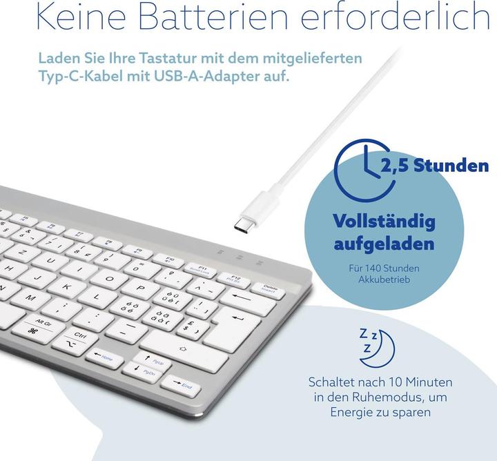 Actual product image R-Go Tools Compact Break R-Go keyboard, QWERTZ (CH), bluetooth, white, Mini, Wireless, Bluetooth, Sc (CH, Wireless)