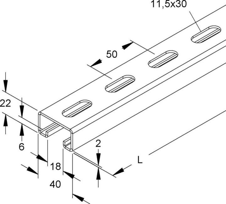 Produktbild Niedax NIE 2986/500FL Ankerschiene C-Prof. SW 18mm 40x22x500mm gel.feuerverz.