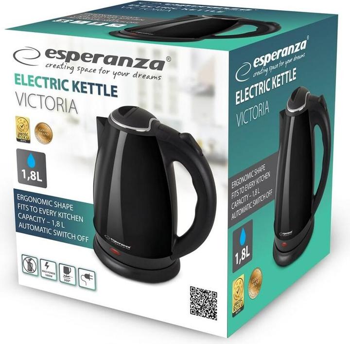 Produktbild Esperanza EKK113K Wasserkocher 1 8 L Schwarz (1.80 l)