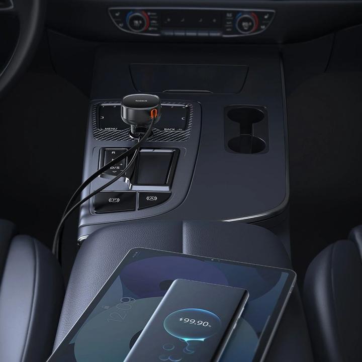 Actual product image Baseus Enjoyment Pro Car Charger U+Retractable iP Cable 55W Cluster - Black