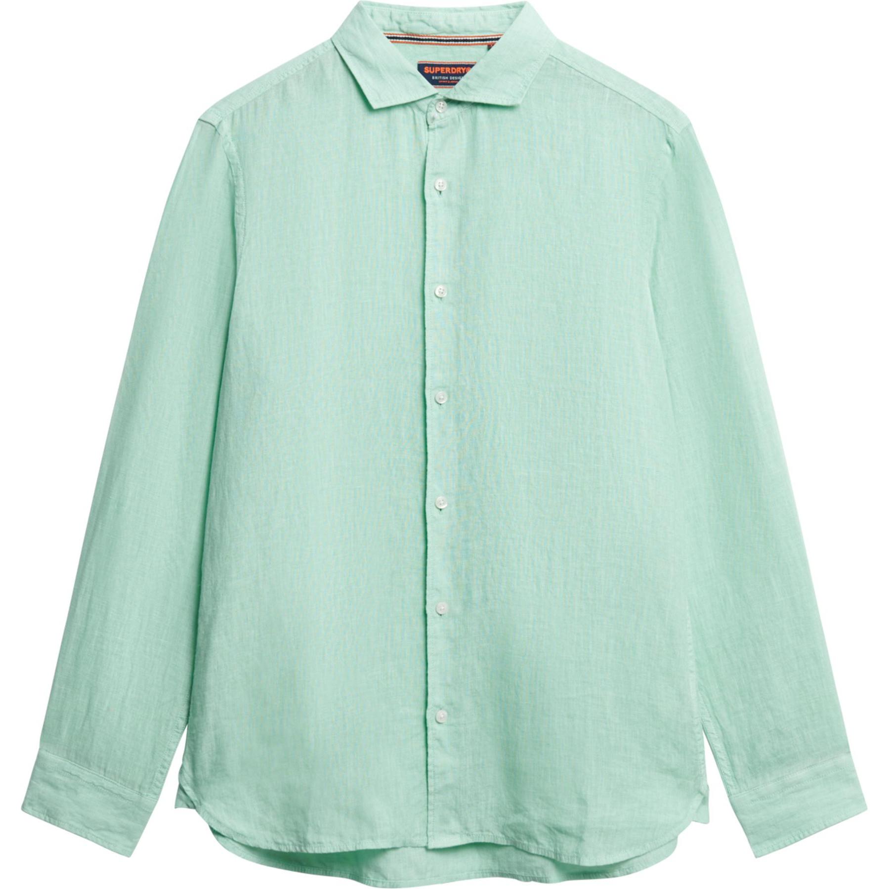 Superdry, Herren, Hemd, Leinenhemd für den Urlaub mit langen Ärmeln, Grün, (XL)