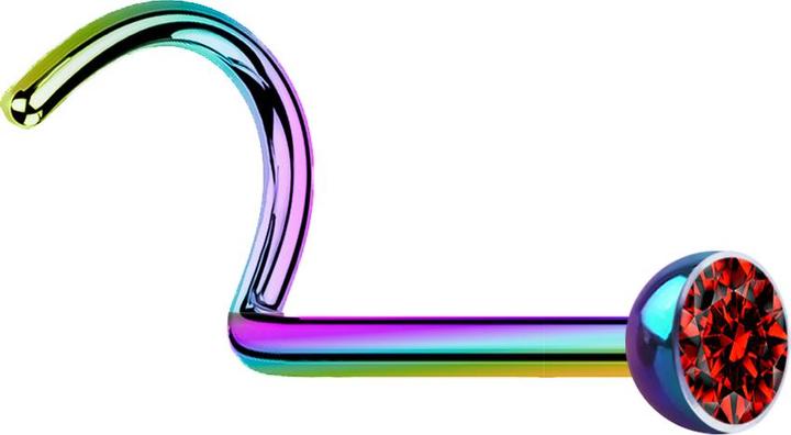 Produktbild Star Piercing Nasenstecker gebogen farbig mit Kristall rot (ohne Messing, Chirurgenstahl 316L)