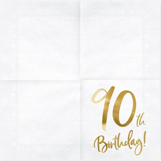 Image du produit Partydeco 90. Geburtstag Weiss mit Golddruck (20 x, 33 x 33 cm)