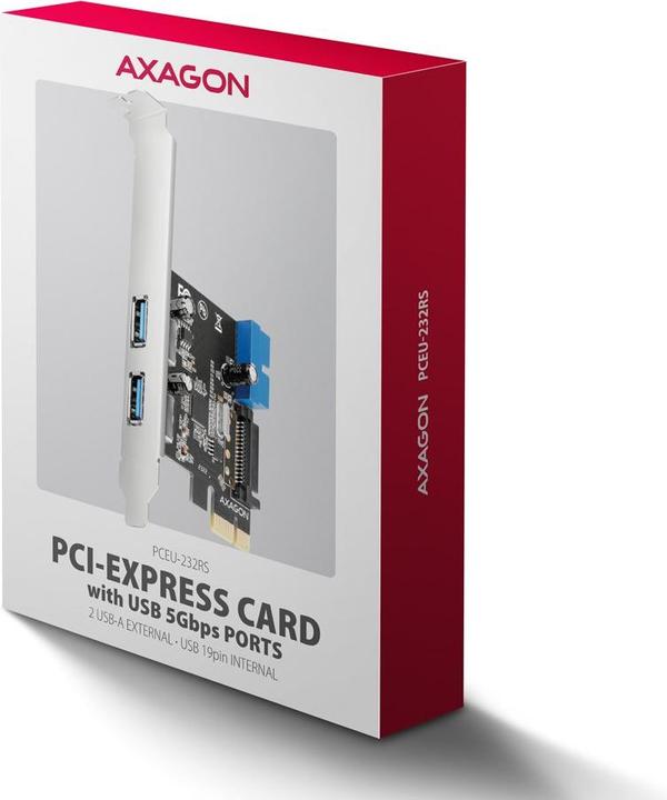 Productafbeelding Axagon PCEU-232RS uitbreidingskaart, PCIe 4.0 x1, 4x USB 3.0, 2x intern - zwart