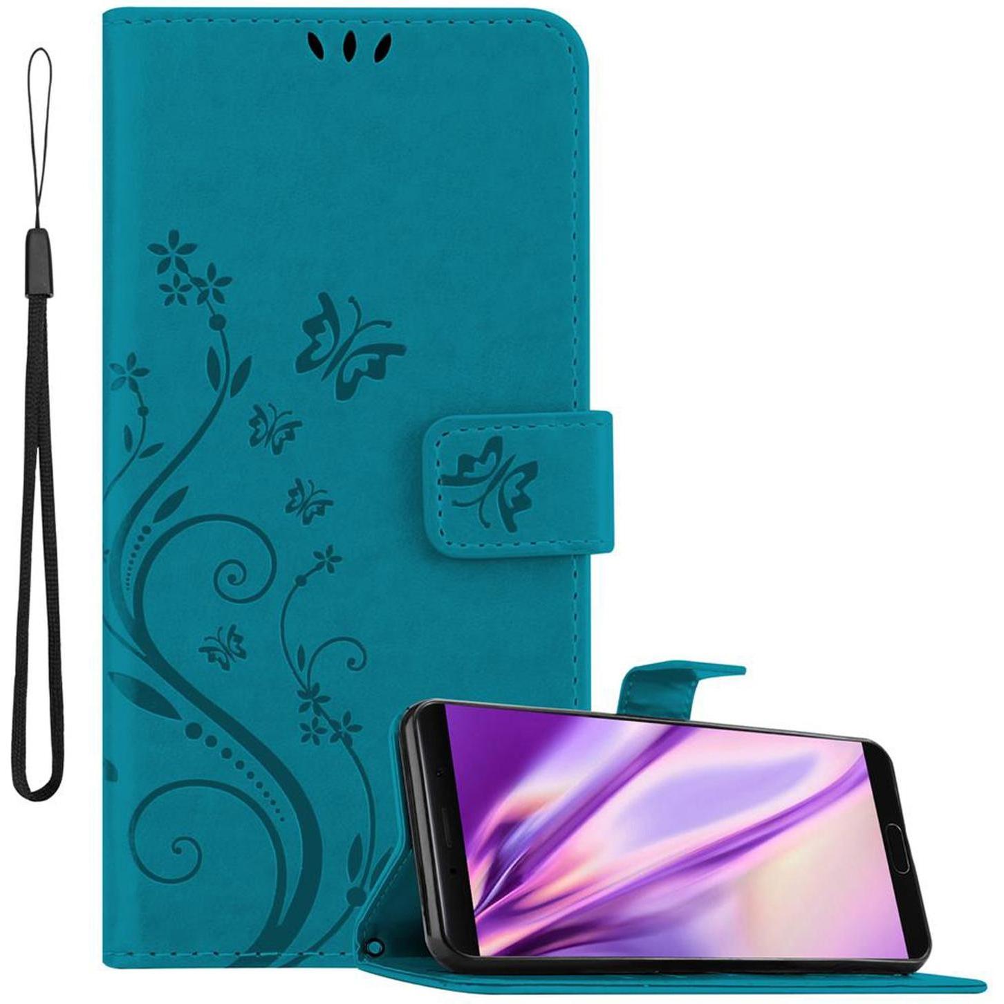 Cadorabo Flower Book Cover (Huawei Mate 10), Smartphone Hülle, Blau