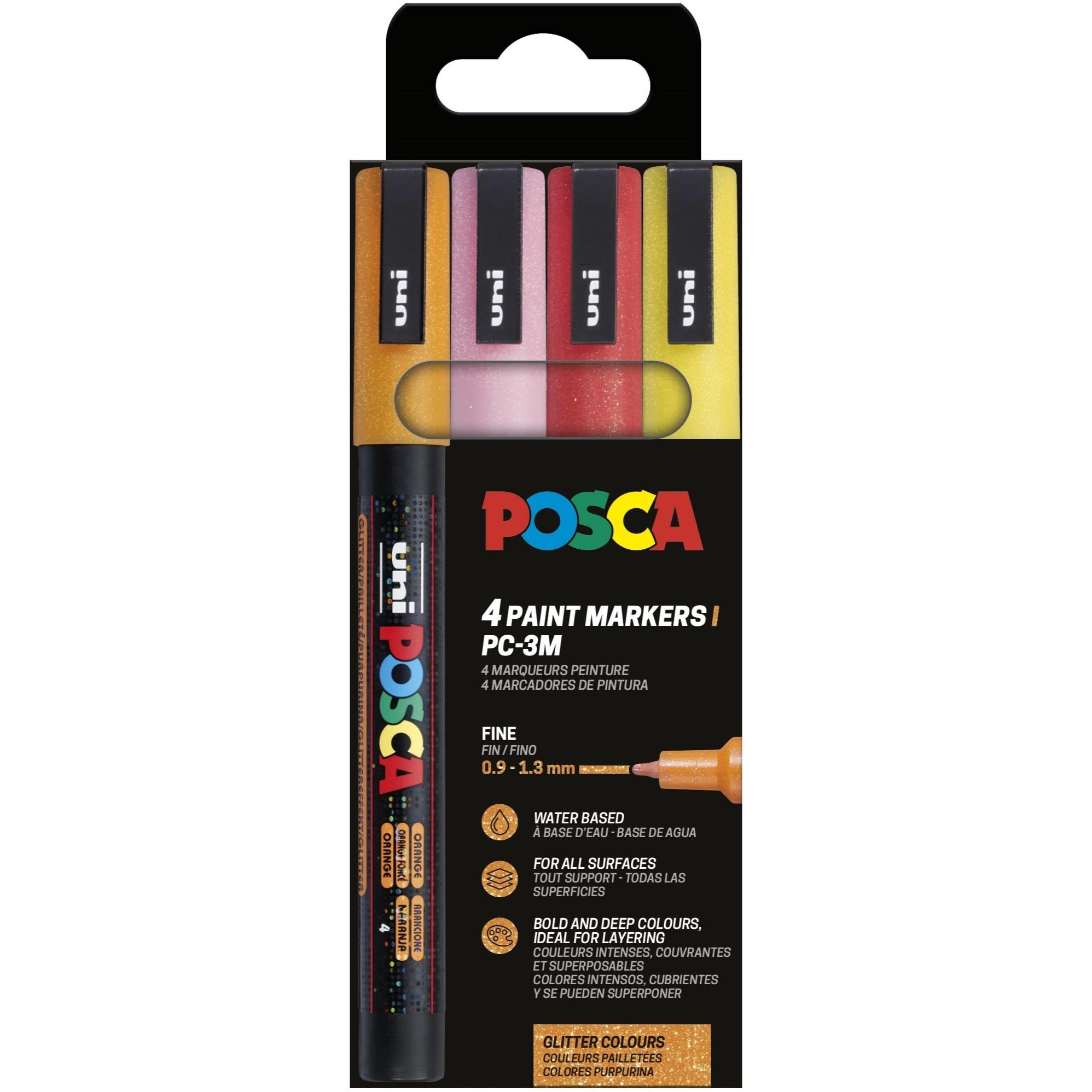 Posca Acrylmarker (Glitter-Rot, Glitter-Rosa, Glitter-Gelb, glitter-orange, 1.30 mm, 4 x) (186531)