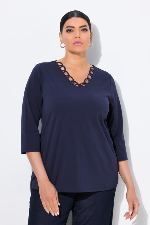Produktbild Ulla Popken Shirt, verzierter V-Ausschnitt, Classic, 3/4-Arm (46, 48)