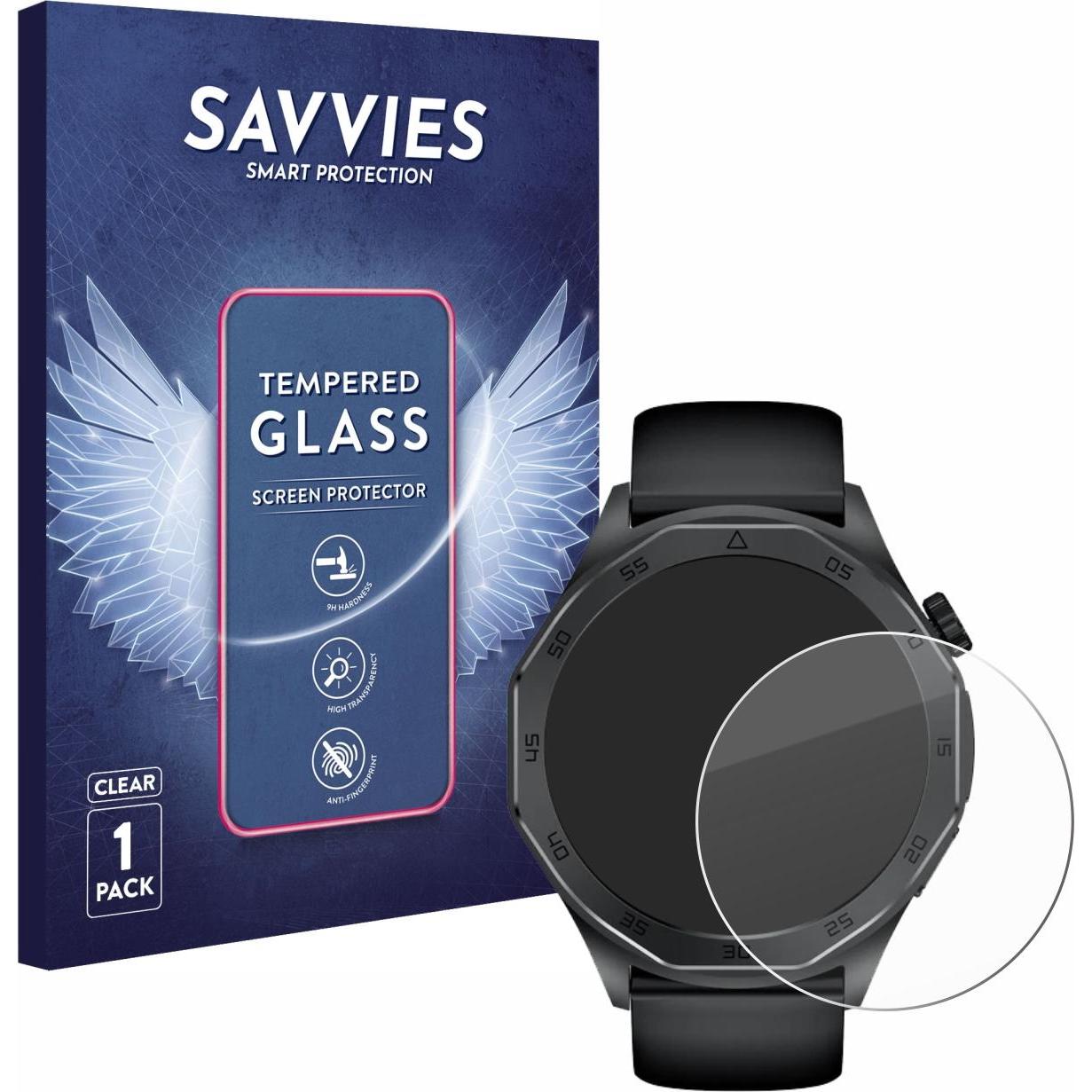 Savvies Panzerglas Schutzglas Displayschutz, Smartwatch Schutzfolie, Transparent