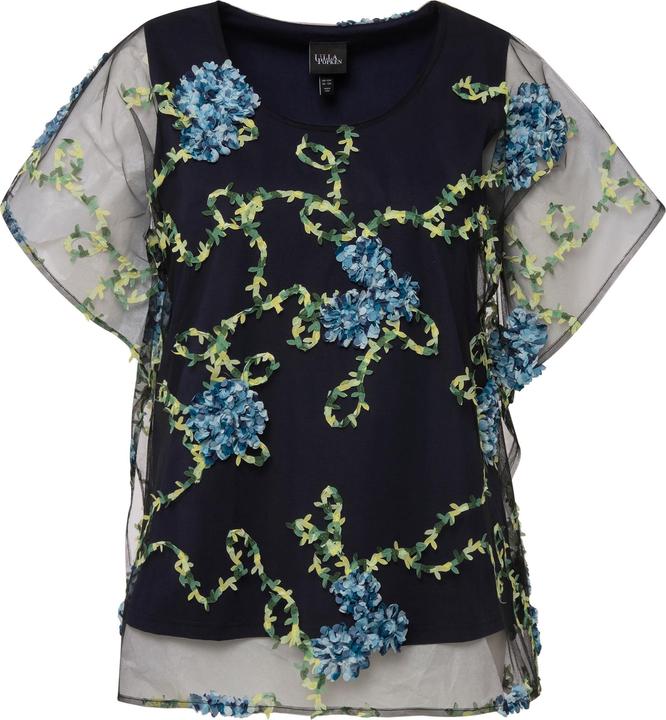 Immagine prodotto Ulla Popken Blusa a doppio strato con fiori ricamati, scollo a girocollo e mezze maniche (42, 44)