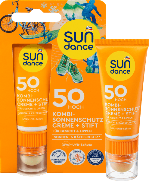 dm Sundance Crema viso combinata con protezione solare + stick (Stick solare, Crema solare viso, SPF 50)