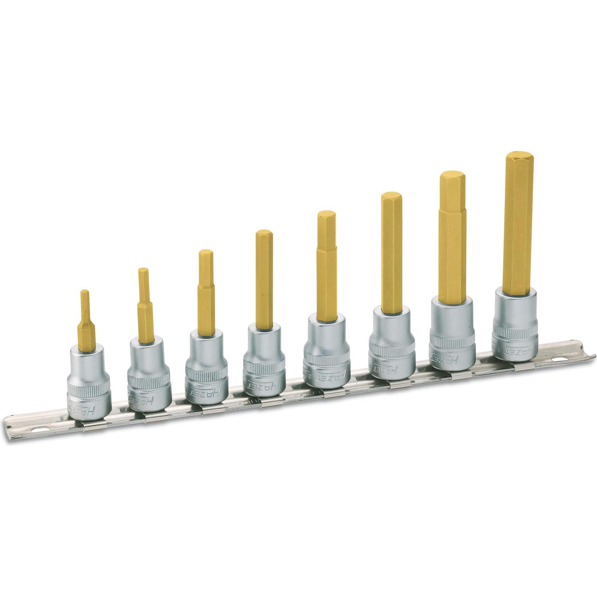 HAZET, Steckschlüssel + Stecknuss, Steckschlüssel Satz 8801/8H ∙ Vierkant10 mm (3/8 Zoll) ∙ Innen Sechskant Profil ∙ 3 -...